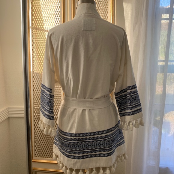 Womens Madewell Kimono Tassel Jacket White Waist Tie F1225 - Picture 7 of 9